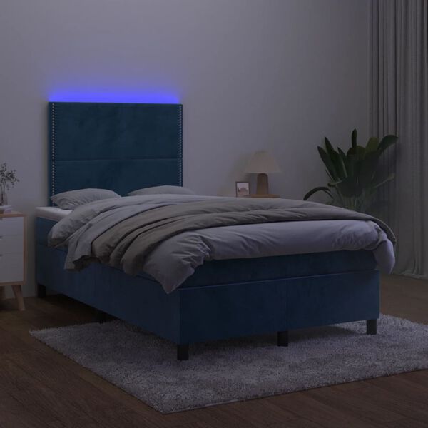 vidaXL Ł&oacute;żko kontynentalne z materacem i LED, granatowe, 120x190 cm