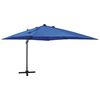 vidaXL Parasol wiszący z LED i słupkiem, niebieski, 300 cm