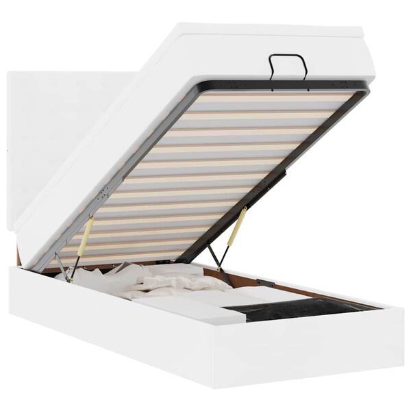 vidaXL Łóżko otomana z materacem, biała, 90x190 cm, ekoskóra