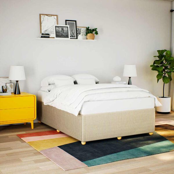 vidaXL Rama ł&oacute;żka bez materaca, kremowa, 160x200 cm, obita tkaniną