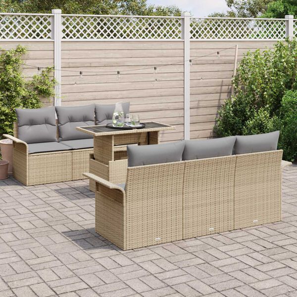 vidaXL Zestaw Sof na Ogr&oacute;d z poduszką 7 pcs Beżowy Rattan poli