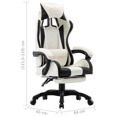 vidaXL Fotel dla gracza, z podnóżkiem, czarno-biały, sztuczna skóra