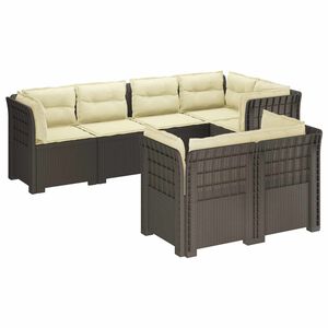 vidaXL Sofa ogrodowa 7-osobowa z poduszkami w wyglądzie rattanowym PP