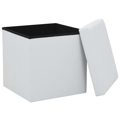 vidaXL Składane stołki ze schowkiem, 2 szt., białe, sztuczna skóra