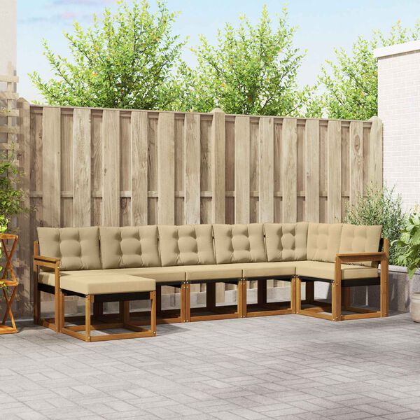vidaXL Zestaw sof na zewnątrz z poduszką 7 pcs Naturalny i Beżowy