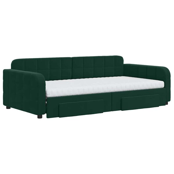 vidaXL Sofa rozsuwana z szufladami, ciemnozielona, 100x200 cm, aksamit