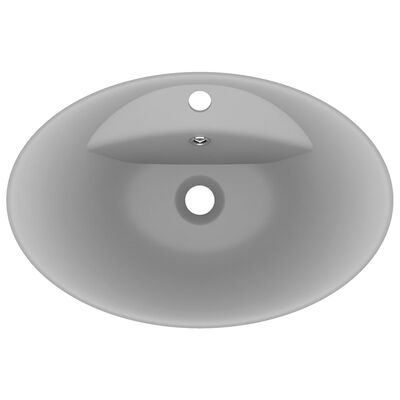 vidaXL Owalna umywalka z przelewem, matowa jasnoszara, 58,5x39 cm