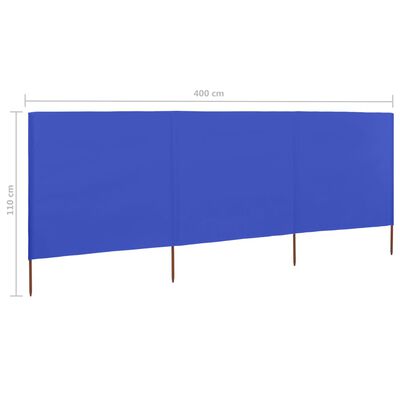 vidaXL Parawan 3-skrzydłowy z tkaniny, 400x80 cm, błękit lazur