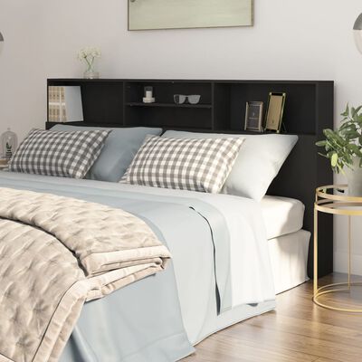 vidaXL Wezgłowie łóżka z półkami, czarne, 200x19x103,5 cm