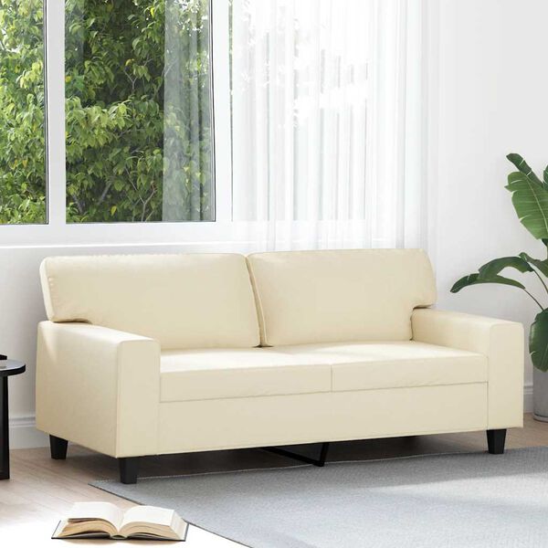 vidaXL 2-osobowa sofa, kremowy, 140 cm, sztuczna sk&oacute;ra