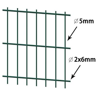 vidaXL Panele ogrodzeniowe 2D z słupkami - 2008x2230 mm 12 m Zielone
