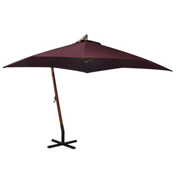vidaXL Parasol ogrodowy wiszący, na jodłowym słupku, bordowy, 3x3 m