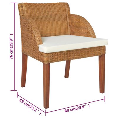 vidaXL Krzesło stołowe z poduszką, jasnobrązowy naturalny rattan