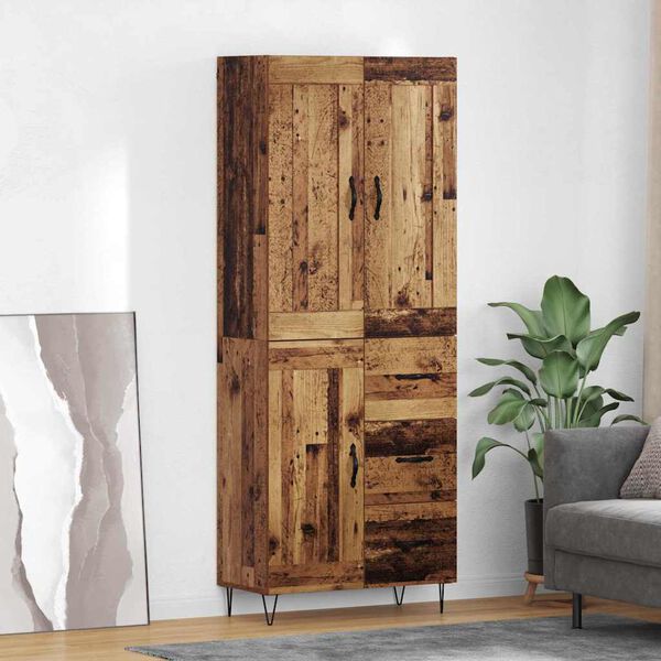 vidaXL Highboard z szufladą Stare drewno 69,5 x 34 x 180 cm