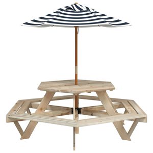 vidaXL St&oacute;ł piknikowy dla 6 dzieci, z parasolem, sześciokątny, jodłowy