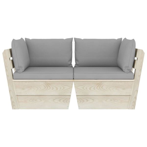vidaXL Ogrodowa sofa 2-osobowa z palet, z poduszkami, drewno świerkowe