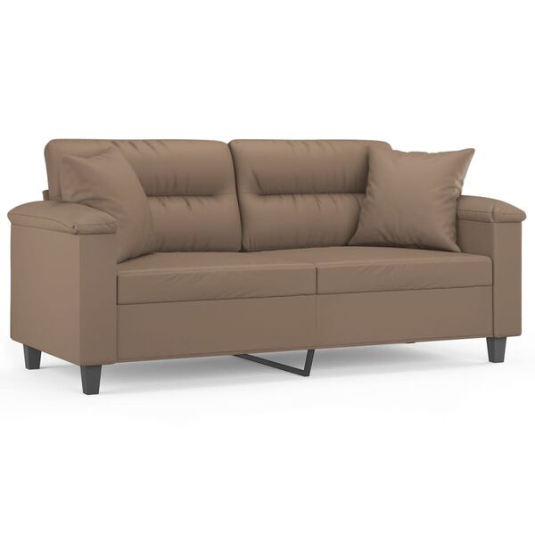 vidaXL 2-osobowa sofa z poduszkami, cappuccino, 140 cm, sztuczna sk&oacute;ra