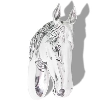 vidaXL Głowa konia dekoracyjna na ścianę, aluminium, srebrna