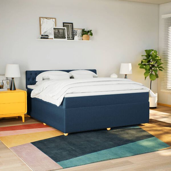 vidaXL Ł&oacute;żko kontynentalne z materacem, niebieskie, tkanina, 180x200cm
