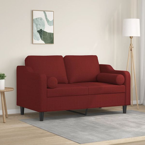 vidaXL 2-osobowa sofa z poduszkami, bordowa, 120 cm, tkanina