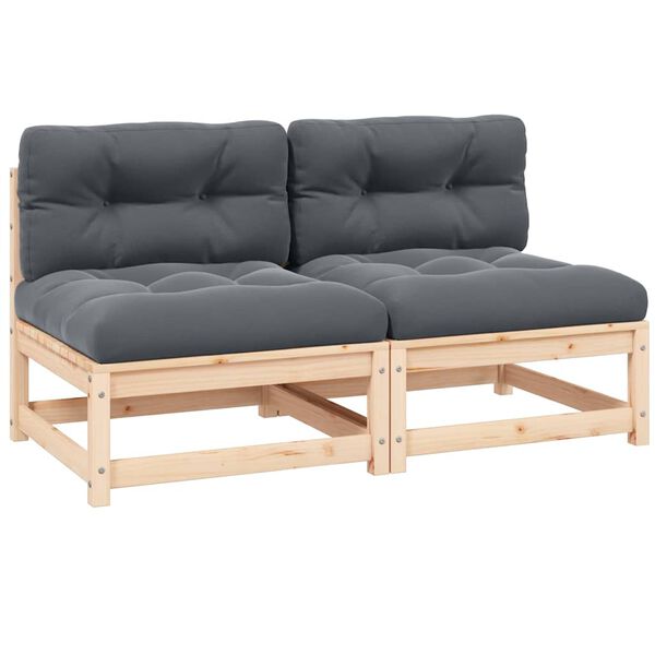 vidaXL Ogrodowe siedziska środkowe z poduszkami, 2 szt., lita sosna