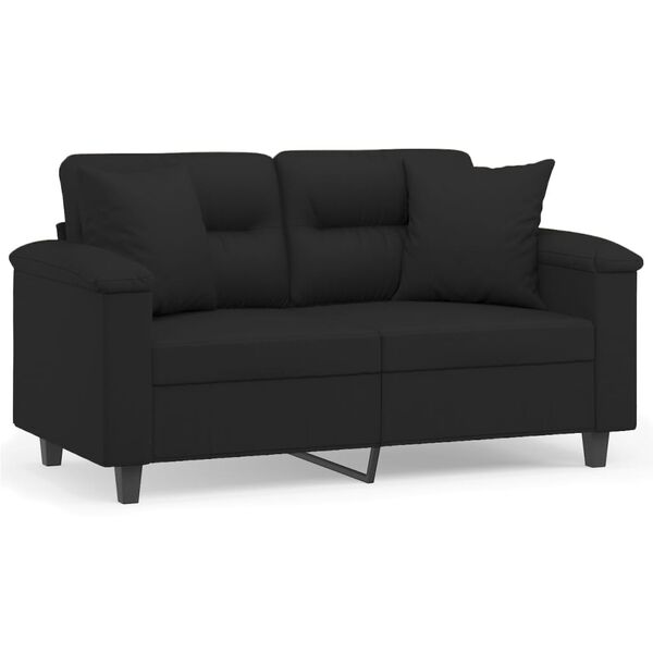 vidaXL 2-osobowa sofa z poduszkami, czarna, 120 cm, mikrofibra