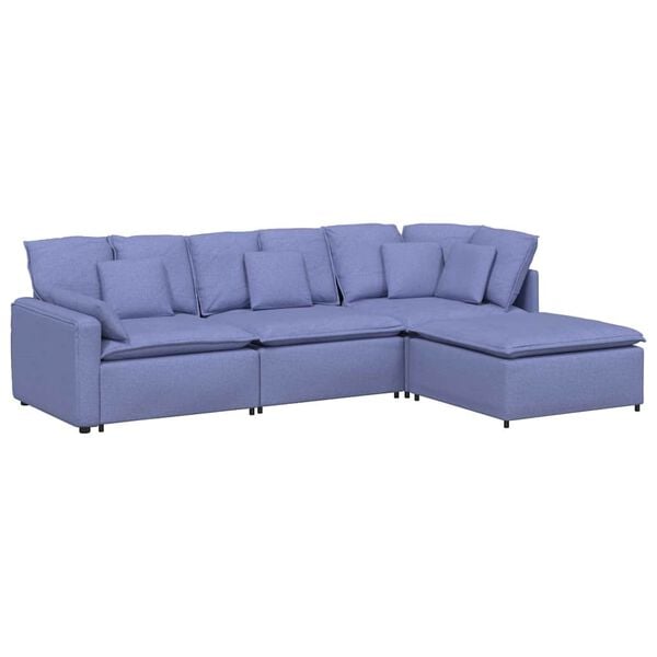 vidaXL Sofa modułowa z podn&oacute;żkiem i poduszkami Tkanina Jeans Niebieski
