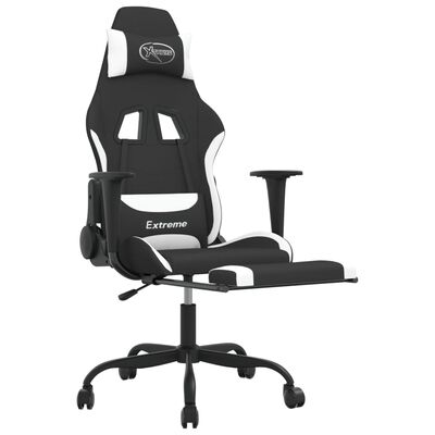 vidaXL Fotel gamingowy z podnóżkiem, czarno-biały, tkanina