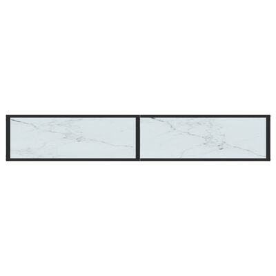vidaXL Konsola, biały marmur, 200x35x75,5 cm, szkło hartowane