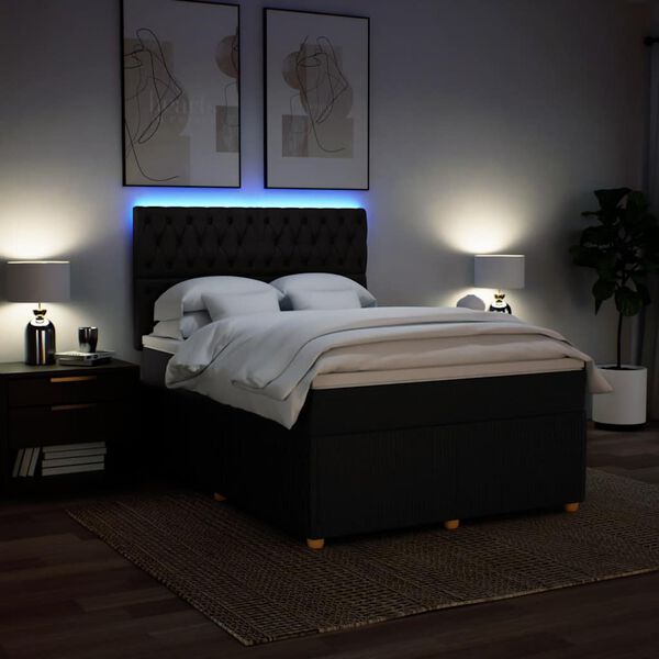 vidaXL Ł&oacute;żko kontynentalne z materacem, czarne, tkanina 160x200 cm