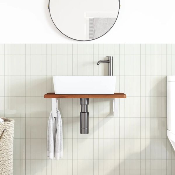 vidaXL Półka ścienna pod umywalkę, stal i lite drewno dębowe