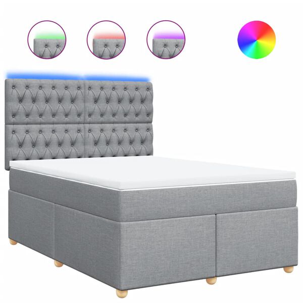 vidaXL Ł&oacute;żko kontynentalne z materacem, jasnoszare, tkanina, 140x190cm