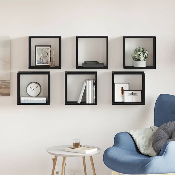 vidaXL P&oacute;łki ścienne kostki, 6 szt., czarny dąb, 30x15x30 cm