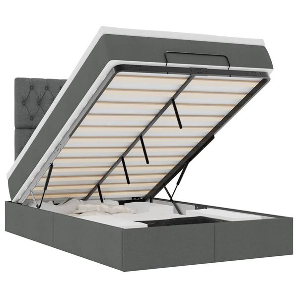 vidaXL Rama ł&oacute;żka otomana z materacem, szara, 120x200 cm, tkanina