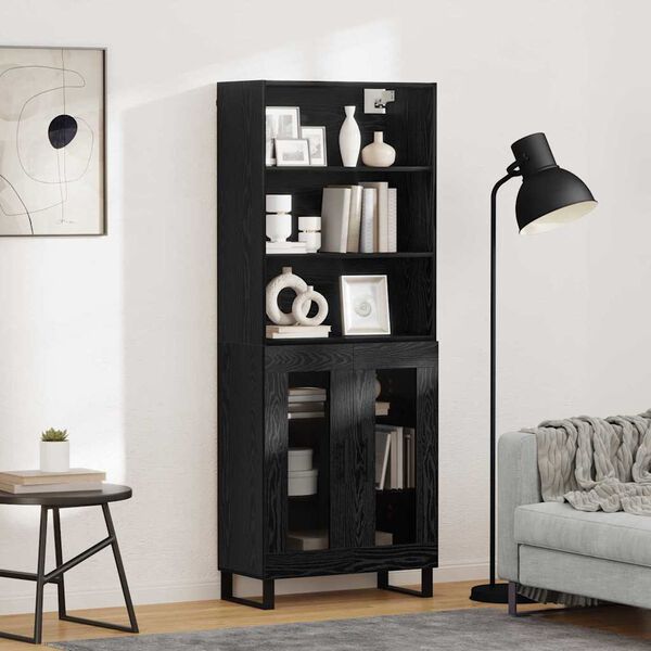 vidaXL Highboard Czarny Dąb 69,5 x 34 x 180 cm Materiał drewnopochodny