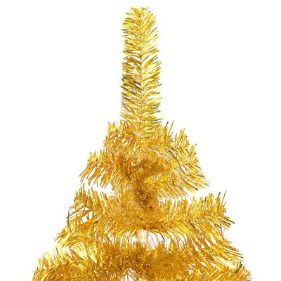 vidaXL Sztuczna choinka z lampkami i bombkami, złota, 120 cm, PET