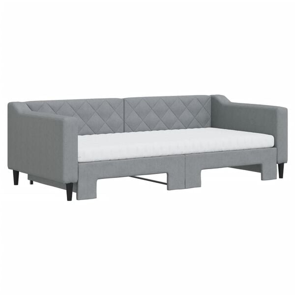 vidaXL Sofa rozsuwana z materacami, jasnoszara, 90x190 cm, tkanina