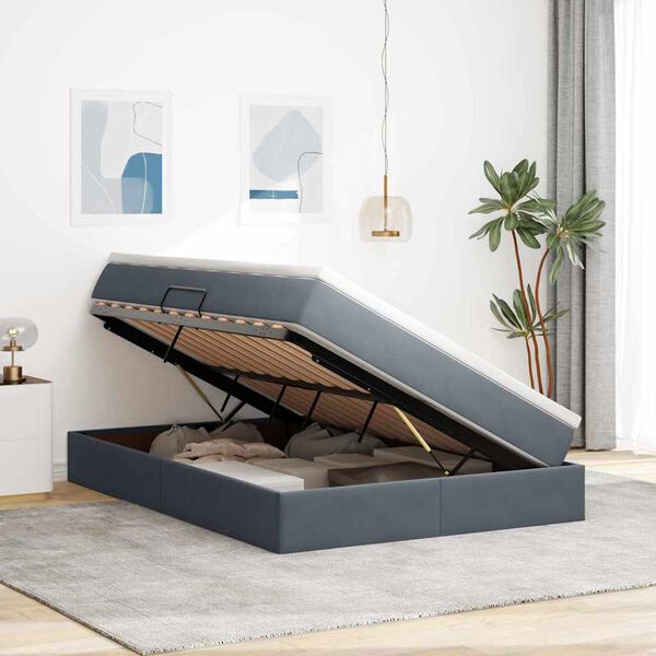 vidaXL Ł&oacute;żko z miejscem na przechowywanie i materacem Ciemnoszary