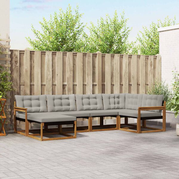 vidaXL Zestaw sof na zewnątrz z poduszką 6 pcs Naturalny i Jasny Szary