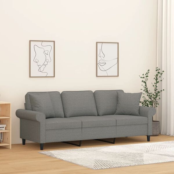 vidaXL 3-osobowa sofa wypoczynkowa z poduszkami, ciemnoszara, 180 cm