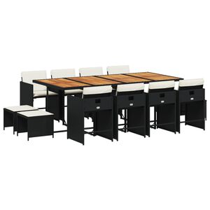 vidaXL 13-cz. zestaw mebli do ogrodu, poduszki, czarny, rattan PE