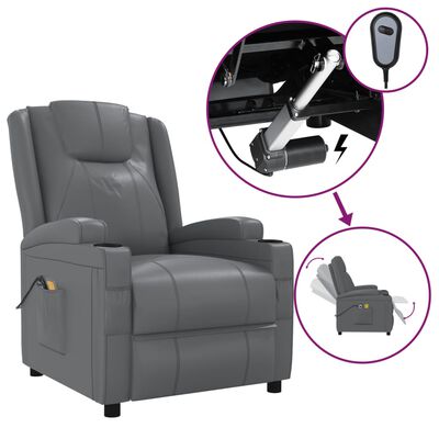 vidaXL Elektryczny fotel masujący, rozkładany, antracytowy, ekoskóra