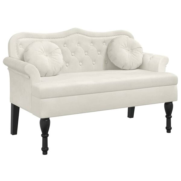 vidaXL Ławka z poduszkami, kremowa, 120,5x65x75 cm, aksamit