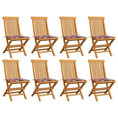 vidaXL Krzesła ogrodowe z poduszkami w czerwoną kratę, 8 szt., tekowe