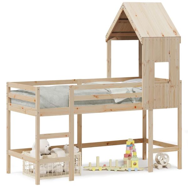 vidaXL Ł&oacute;żko na antresoli, z drabiną i dachem, 80x200 cm, sosna