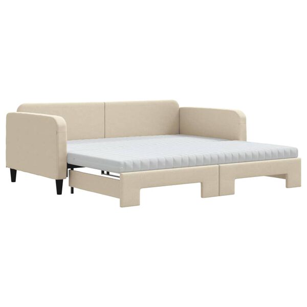 vidaXL Sofa rozsuwana z materacami, kremowa, 100x200 cm, tkanina