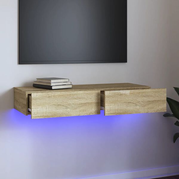 vidaXL Szafka pod TV z oświetleniem LED, dąb sonoma, 90x35x15,5 cm