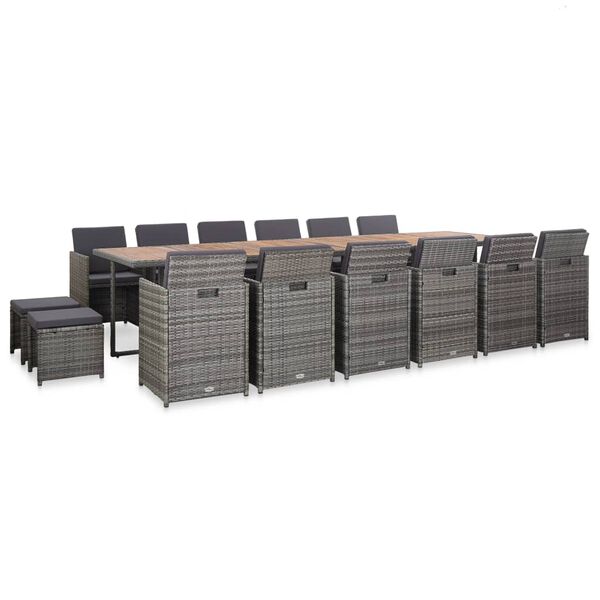 vidaXL 17-cz. zestaw mebli ogrodowych z poduszkami, rattan PE, szary