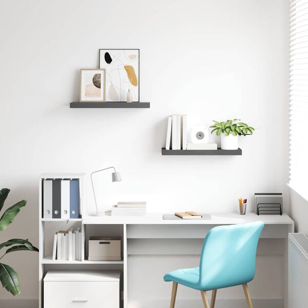 vidaXL P&oacute;łki ścienne, 2 szt., wysoki połysk, szare, 60x23,5x3,8cm, MDF