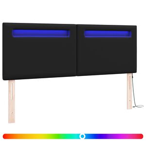 vidaXL Wezgłowie LED Czarny 144 cm Sk&oacute;ra ekologiczna
